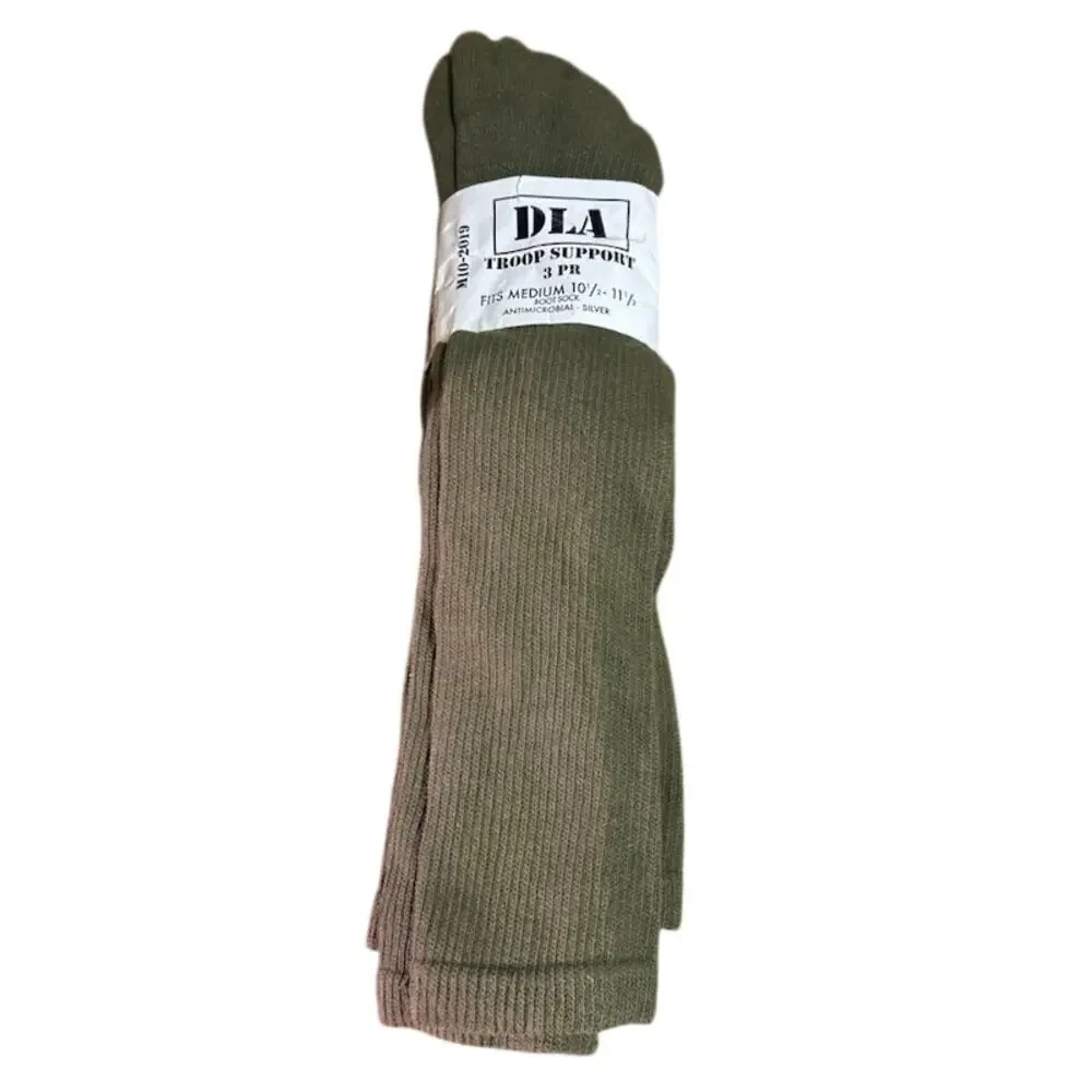 Genuine DLA Troop Support Military Boot Socks 3 Pair Medium OD Green USA Silver